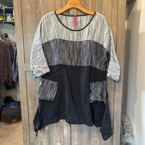 IC by Connie K small Linen tunic top 3/4 sleeves pockets Lagenlook